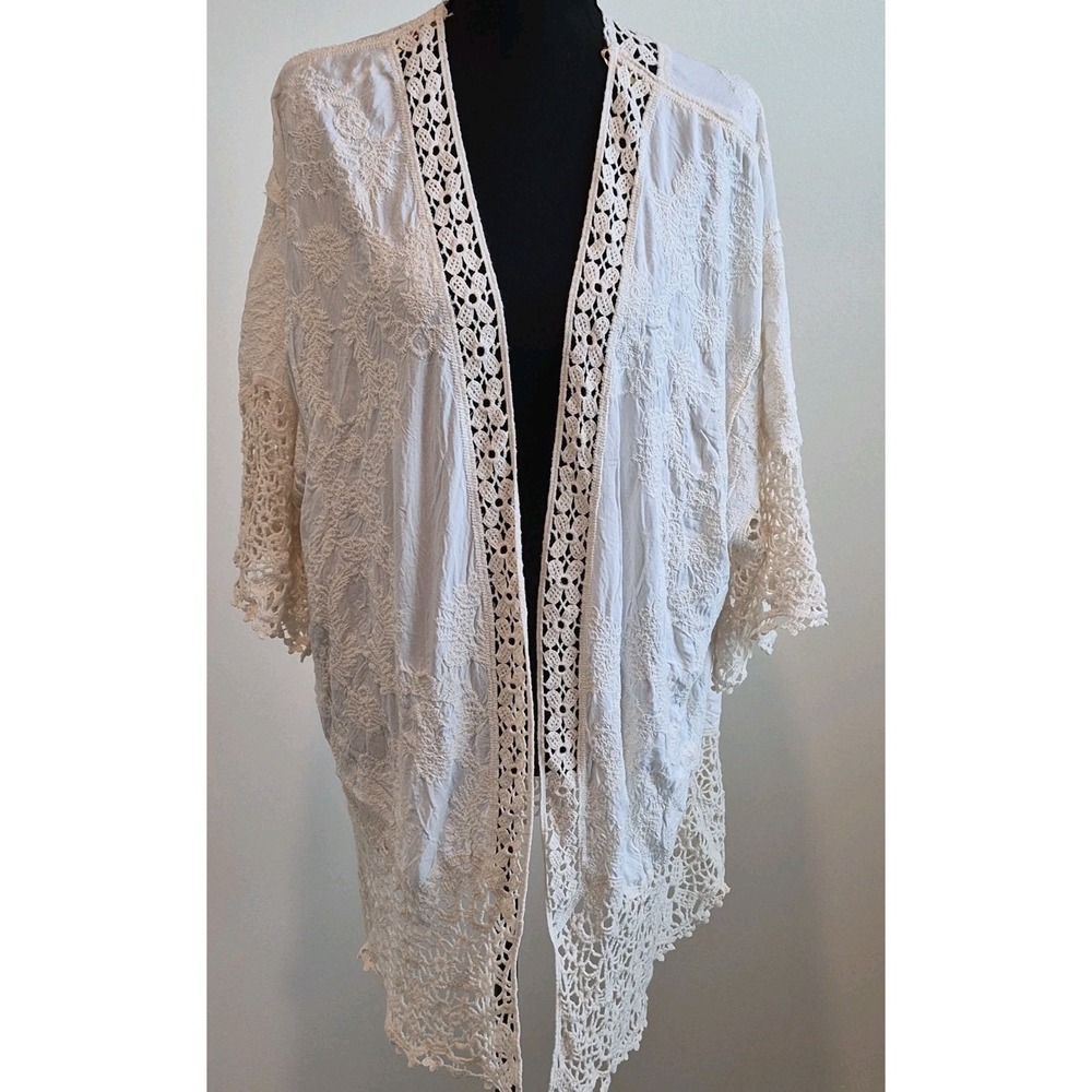Democracy Lace Kimono Duster L/XL Boho Cottagecore Festival Duster Ivory Cream